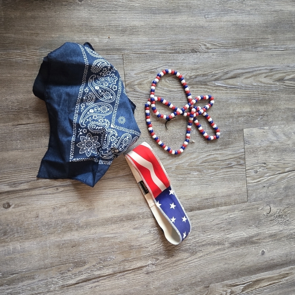 Blue Paisley Bandana Beads And Headband Patriotic Costume